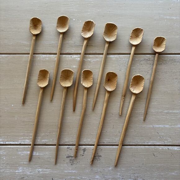 Set of 11 rustic hand-carved Mexican Folk Art Native Wooden Coffee Spoons - Picture 1 of 11